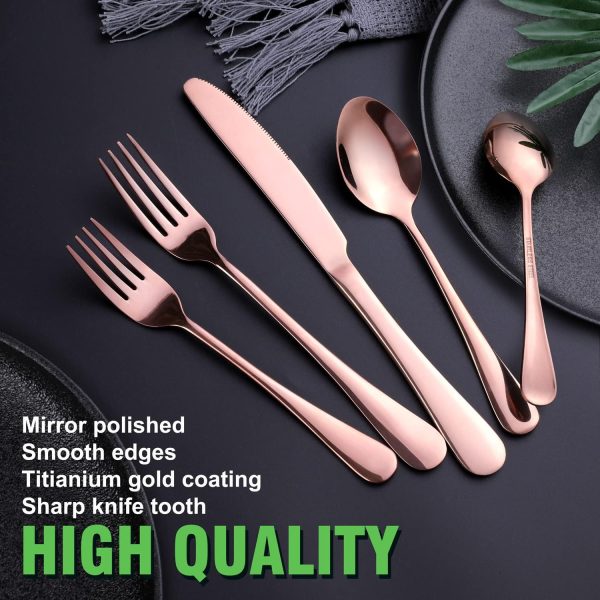 Copper/Rose Gold Silverware Set, OGORI 40-Piece Stainless Steel Flatware Set, Kitchen Utensil Set Service for 8, Mirror Polished Tableware Cutlery Set for Home and Restaurant, Dishwasher Safe - Image 5