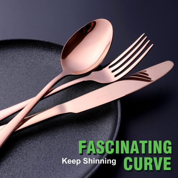 Copper/Rose Gold Silverware Set, OGORI 40-Piece Stainless Steel Flatware Set, Kitchen Utensil Set Service for 8, Mirror Polished Tableware Cutlery Set for Home and Restaurant, Dishwasher Safe - Image 6