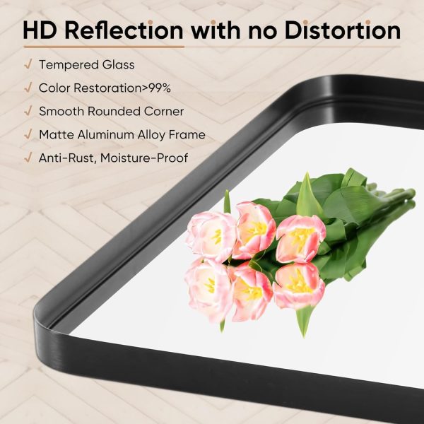 Bathroom Vanity Mirror - 30"x22" Wall Mirror for Bathroom Sink, Rectangle Large Mirror with Black Anti-Rust Aluminum Framed and Tempered Glass, Horizontally or Vertically Hanging - Image 4
