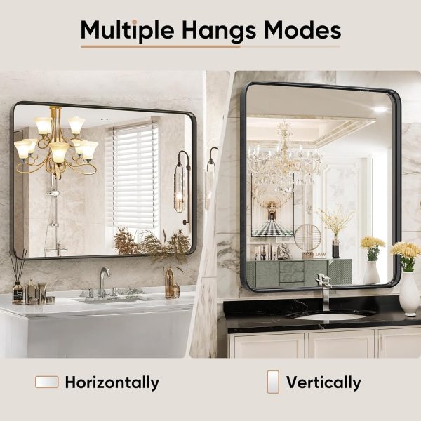 Bathroom Vanity Mirror - 30"x22" Wall Mirror for Bathroom Sink, Rectangle Large Mirror with Black Anti-Rust Aluminum Framed and Tempered Glass, Horizontally or Vertically Hanging - Image 5