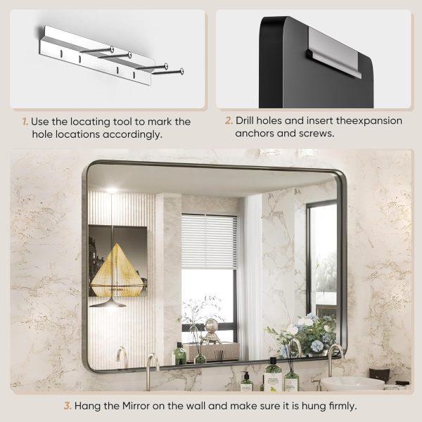 Bathroom Vanity Mirror - 30"x22" Wall Mirror for Bathroom Sink, Rectangle Large Mirror with Black Anti-Rust Aluminum Framed and Tempered Glass, Horizontally or Vertically Hanging - Image 7