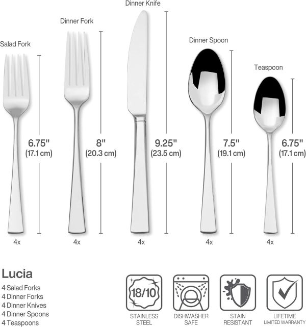 Mikasa Lucia 20 Piece Flatware Set, 18/10 Stainless Steel Silverware, Service for 4, Modern Design, Rust Resistant, Dishwasher Safe - Image 3