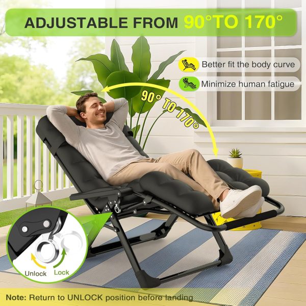 Suteck Zero Gravity Chair, Reclining Camping Lounge Chair w/Removable Cushion, Upgraded Lock and Cup Holder, Reclining Patio Chairs Folding Recliner for Indoor and Outdoor - Image 4