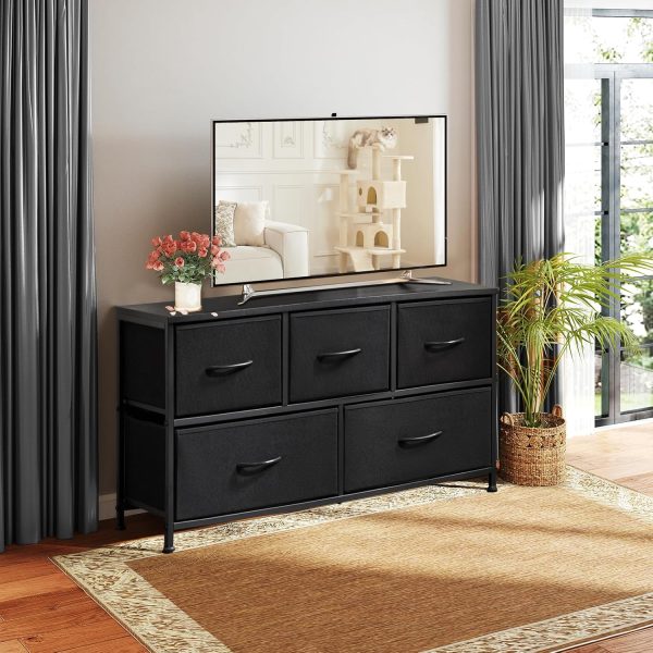Sweetcrispy Dresser for Bedroom, TV Stand, 5-Drawer Fabric Storage Cabinet, Console Table, Entertainment Center and Closet Organizers for Living Room Furniture, Black - Image 2