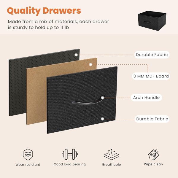 Sweetcrispy Dresser for Bedroom, TV Stand, 5-Drawer Fabric Storage Cabinet, Console Table, Entertainment Center and Closet Organizers for Living Room Furniture, Black - Image 5